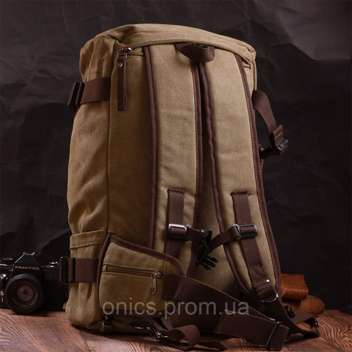 Вместительный рюкзак-трансформер в стиле милитари из плотного текстиля Vintage 22158 Оливковый хорошее - фото 9 - id-p2090023026