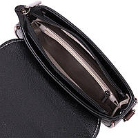 Стильная сумка для женщин с фактурным клапаном из натуральной кожи Vintage 22374 Черная хорошее качество