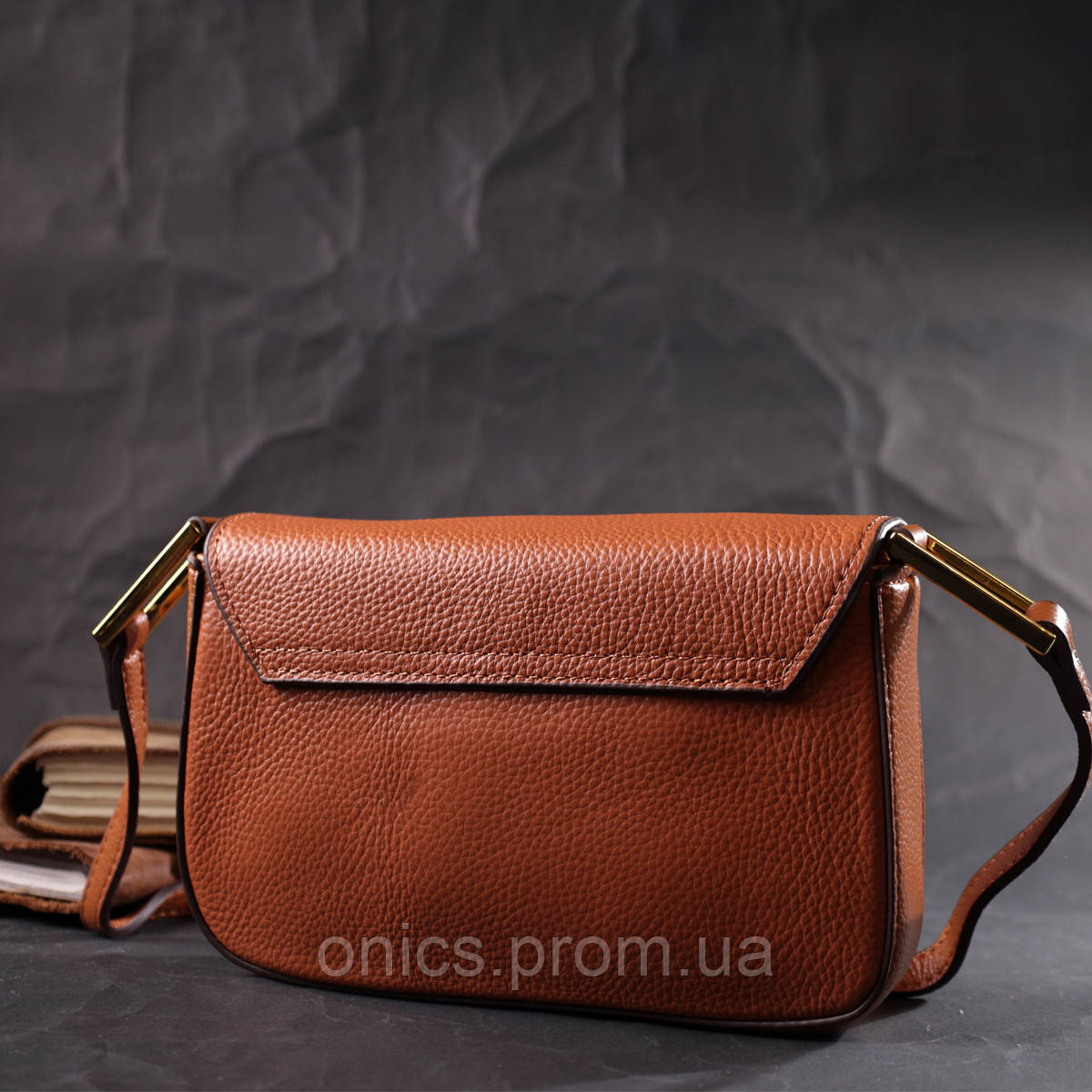 Модная сумка с жестким каркасом из натуральной кожи Vintage 22390 Коричневая хорошее качество - фото 9 - id-p2090025903
