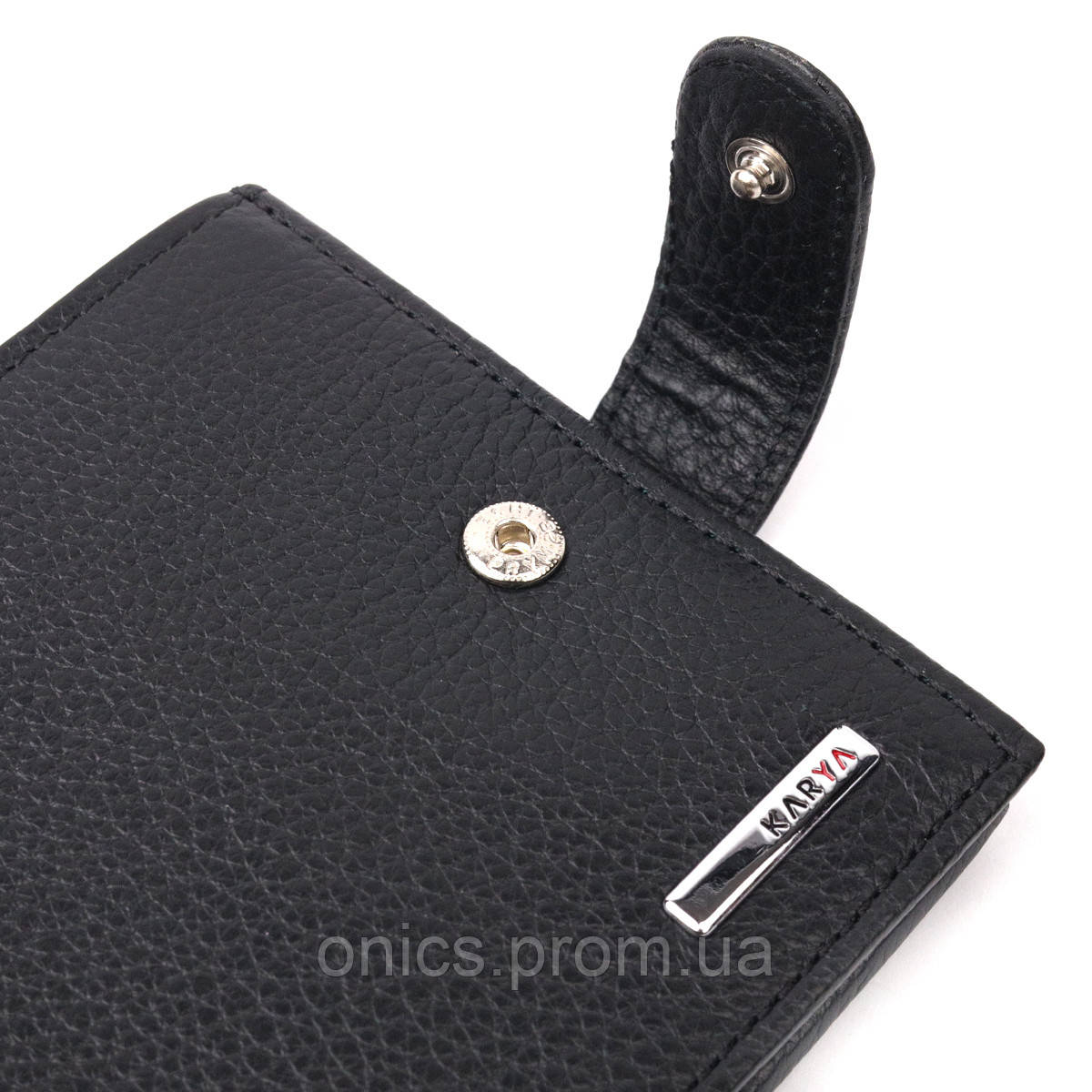 Классическое мужское портмоне с хлястиком из натуральной кожи KARYA 21084 Черный хорошее качество - фото 4 - id-p2090030386