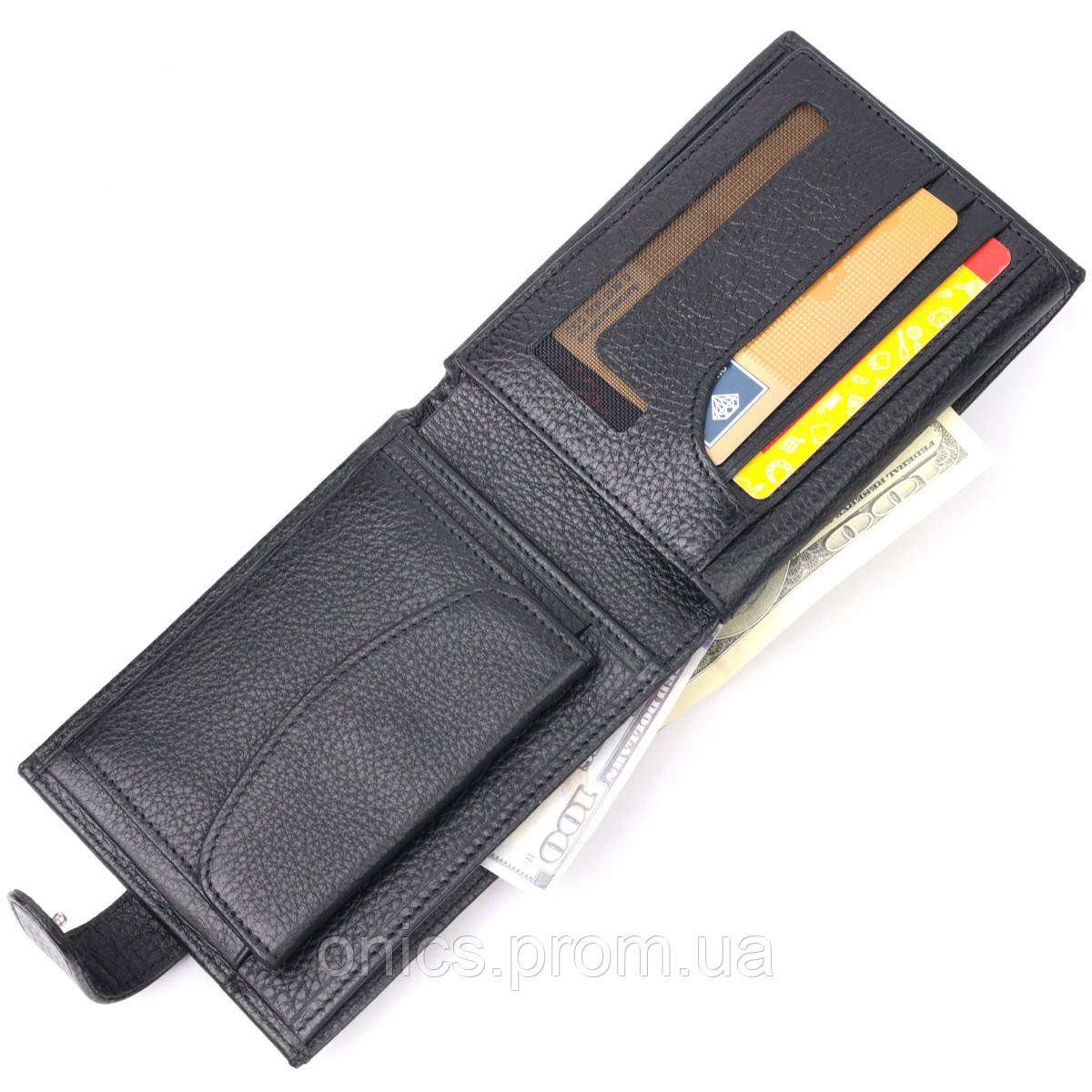 Классическое мужское портмоне с хлястиком из натуральной кожи KARYA 21084 Черный хорошее качество - фото 6 - id-p2090030386