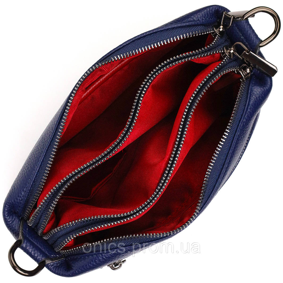 Шикарная сумка на три отделения из натуральной кожи 22137 Vintage Синяя хорошее качество - фото 1 - id-p2090029215
