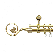 Карниз кований для штор подвійний Золото Ніка 16мм діаметр гладка комплект