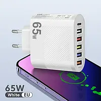 Зарядний пристрій 5 USB портів та Type-C на 65W мережна зарядка