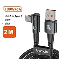 Провод боковый Toocki 2 метры 6A USB-A - Type-C кабель шнур 100W Вт