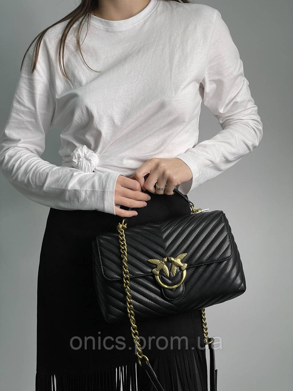 Pinko Classic Lady Love Bag Puff Chevron Black/Gold 28 х 16 х 8 см жіночі сумочки та клатчі гарна якість - фото 1 - id-p2090035824