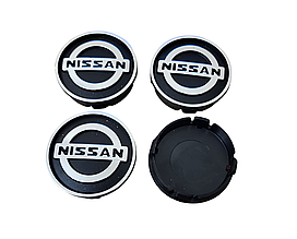 Ковпачки на диски, заглушки на литі диски Nissan Ніссан 60 мм / 56 мм чорні, 4 шт