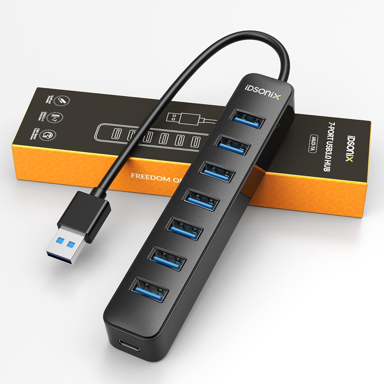 USB-концентратор, iDsonix USB-розгалужувач-концентратор, 7 портів, портативний концентратор, USB-концентратор, багатопортовий, фото 1