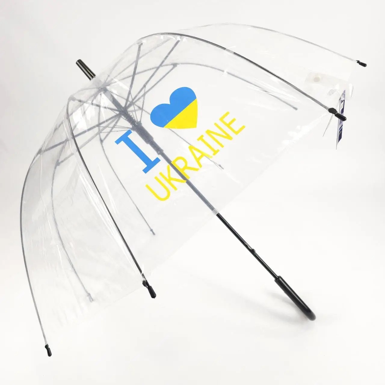 Елегантна парасолька Зонтик тростина, прозорий купол-діаметр 87 см, напівавтомат Принт I love Ukraine глибокий