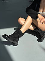 Черевики жіночі замшеві чорного кольору з лаковим носком зимові хорошее качество Размер 38