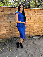 Женский синий офисный костюм с юбкой Турция