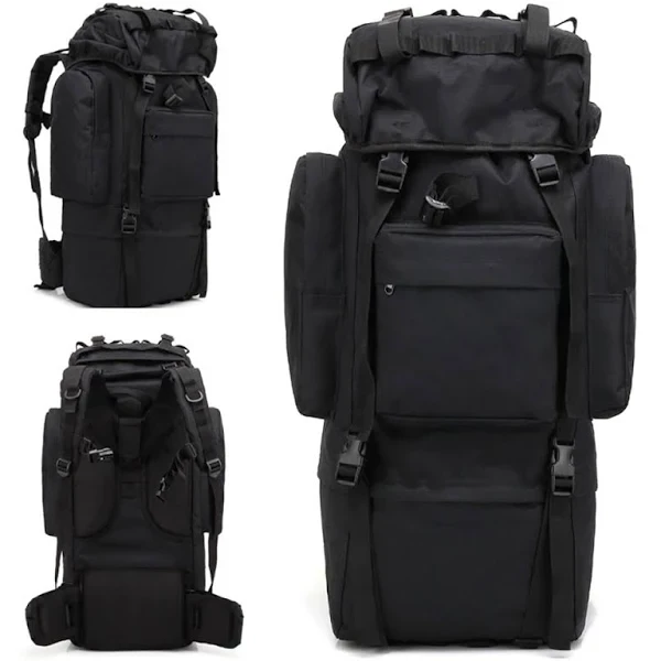 Армійський туристичний рюкзак 70 л, 65х16х35 см, Чорний, A21 якісний рюкзак для військових, фото 1