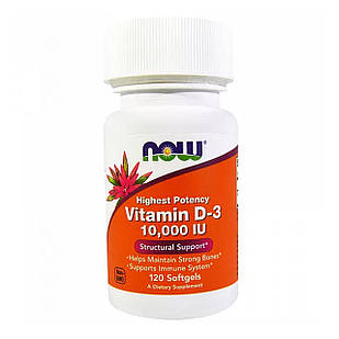 Вітамін D3 (Vitamin D3) 10000 МО 120 капсул NOW-00376