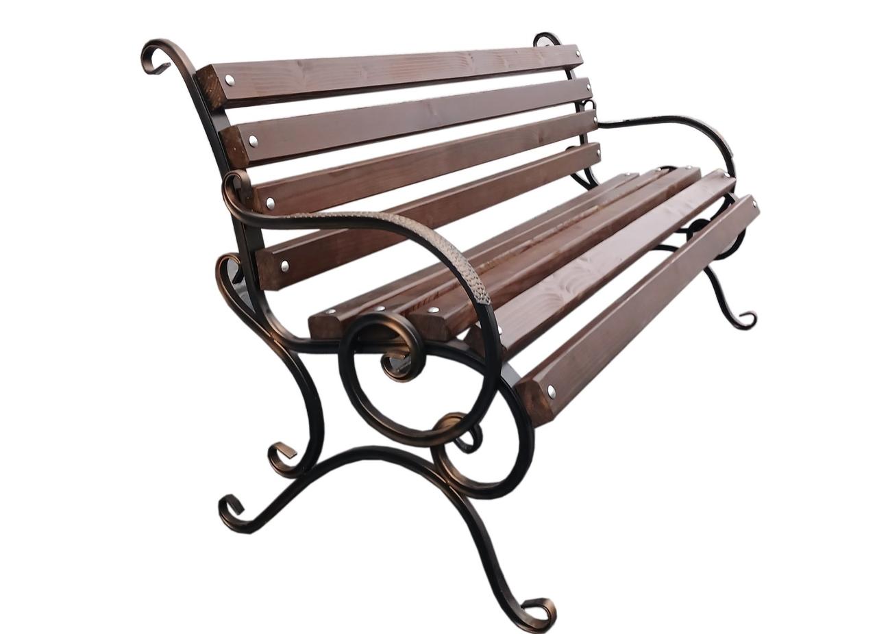 Лавка садова паркова для вулиці кована 150см колір горіх, фото 1