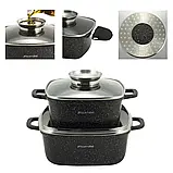Набір квадратних каструль Kamille 5 предметів з прихватками, фото 2