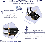 Ubit Wi-Fi 6 AX3000E PCIE 2974 Мбіт/с тридіапазонна Wi-Fi мережева карта (6G/5G/2,4G), BT 5.2, OFDMA, MU-MIMO, фото 2
