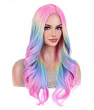 Перука райдужна довга хвиляста без чубчика різнокольорова (LC003), фото 3