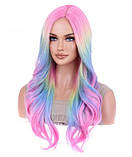 Перука райдужна довга хвиляста без чубчика різнокольорова (LC003), фото 2