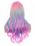 Перука райдужна довга хвиляста без чубчика різнокольорова (LC003), фото 4