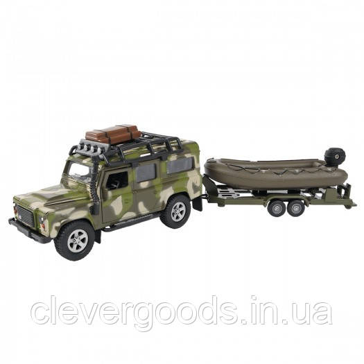 Машинка іграшка хлопчику 3 4 роки Ігровий набір — Land Rover Defender Мінітарі (з човником)
