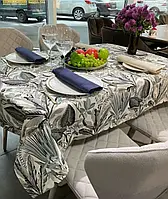 Скатерть тефлоновая хлопковая листья трописеские серо голубые