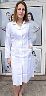 Медицинский халат женский из габардина, длиной за колено, белый мед.халат и халат синего цвета.