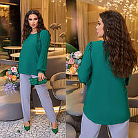 Деловая женская блузка зеленая батал ЮР/-2393