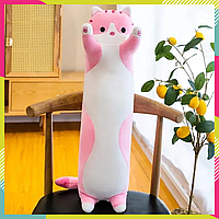 Мягкая игрушка подушка 50 см антистресс Кот батон подушка кот длинный Подушки-игрушки котик розовый