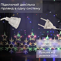 LUGI Гірлянда штора 3х0,9 м сніжинка зірка на 145 LED лампочок світлодіодна 10 шт
