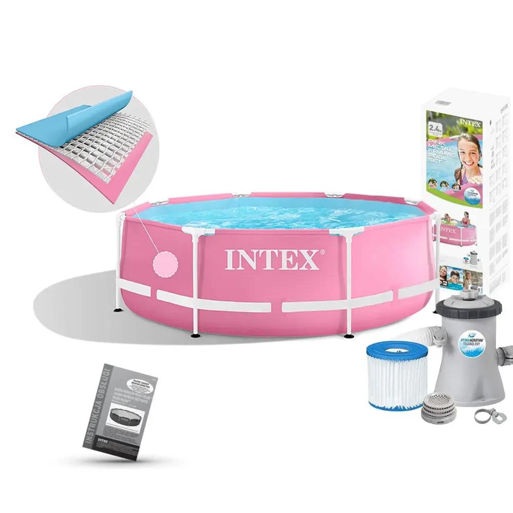 Каркасний круглий басейн Intex 28292 з фільтром 244 х 244 х 76 см на 2843 л Рожевий