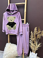 Стильный велюровый костюм для девочек "Медведь" для самых маленьких на рост 98см 104см 110см 116см 122см