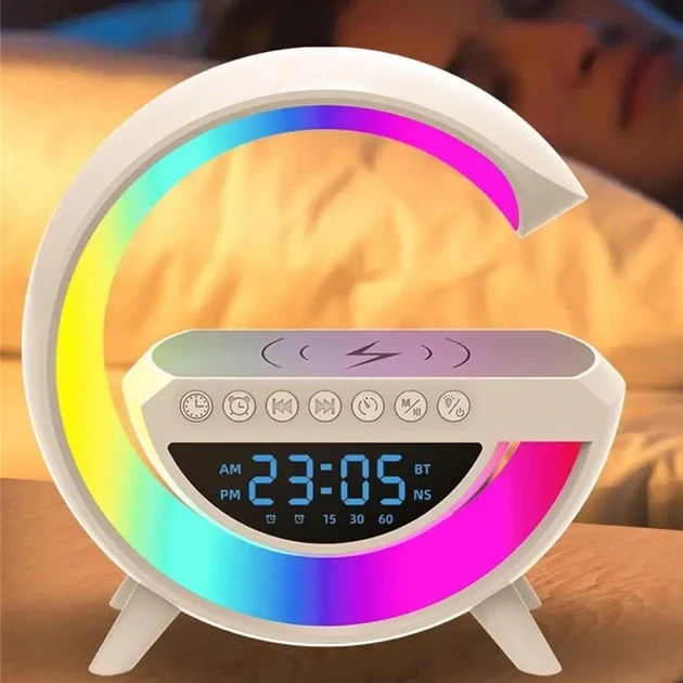 Настольная смарт лампа, ночник BT-3401 RGB Rainbow Light-Wireless Happy Light с Bluetooth колонкой и зарядкой - фото 1 - id-p2090189868