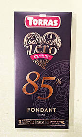 Шоколад Torras Zero 85% гіркий 100 г (без глютену та цукру)