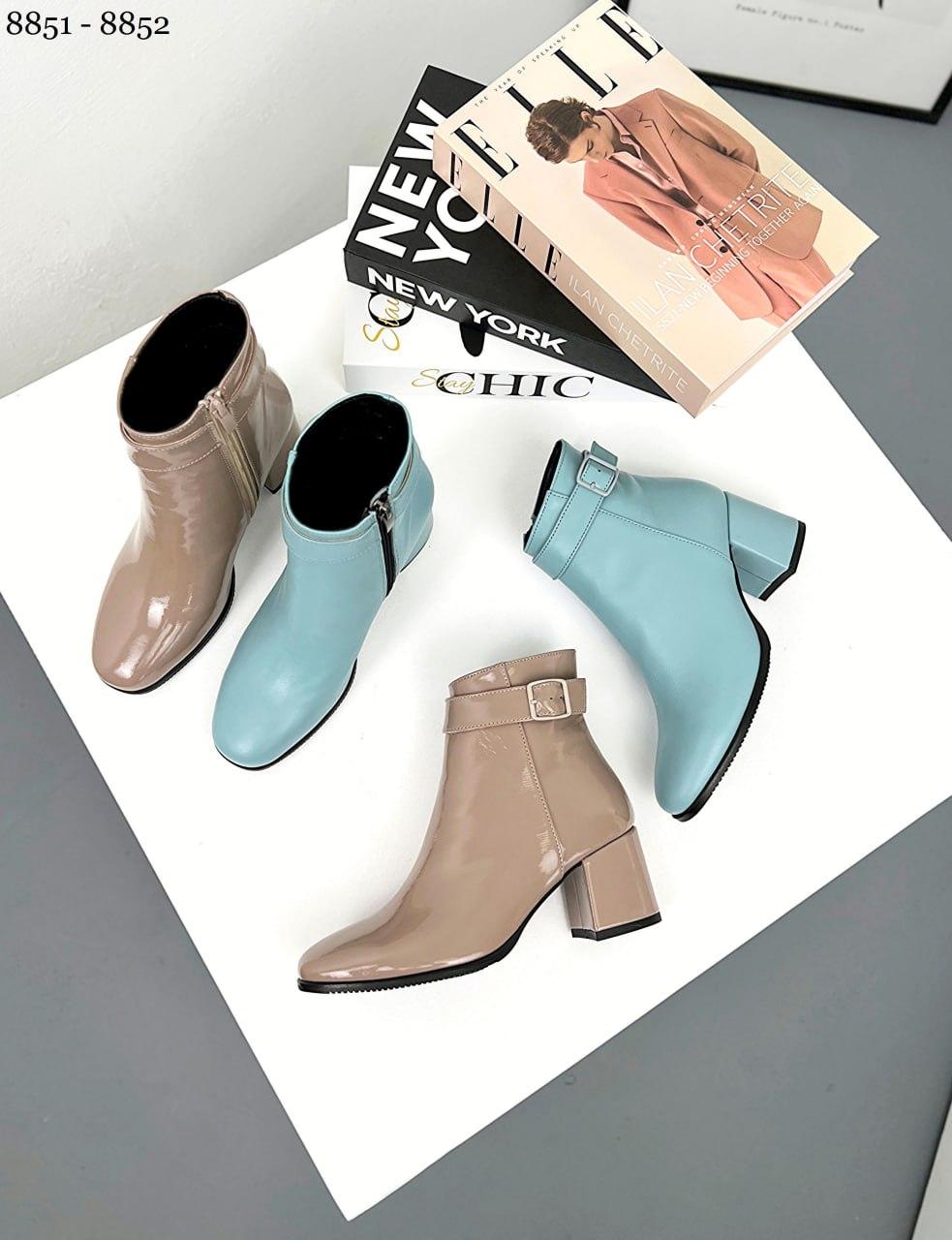 Жіночі шкіряні ботильйони класичні демісезонні на середньому підборі, фото 1