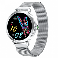 Сірий багатофункціональний смарт годинник з металевим браслетом для жінок