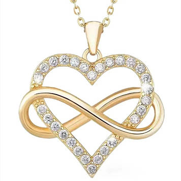 Ланцюжок з кулоном жіночий золотисте серце з білими фіанітами камінням кулон у вигляді серця і нескінченністю