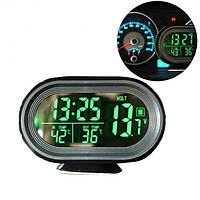 Автомобільний годинник VST — 7009V підсвітка + 2 термометри + вольтметр, живлення від акумулятора авто 12 В-24 В