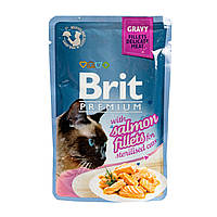Влажный корм Brit Premium Cat Pouch для стерилизованных кошек, филе лосося в соусе, 85 г