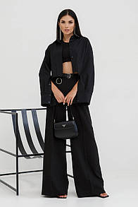 Жіноча чорна бавовняна блуза сорочка Ірма 42 44 46 48 розміри