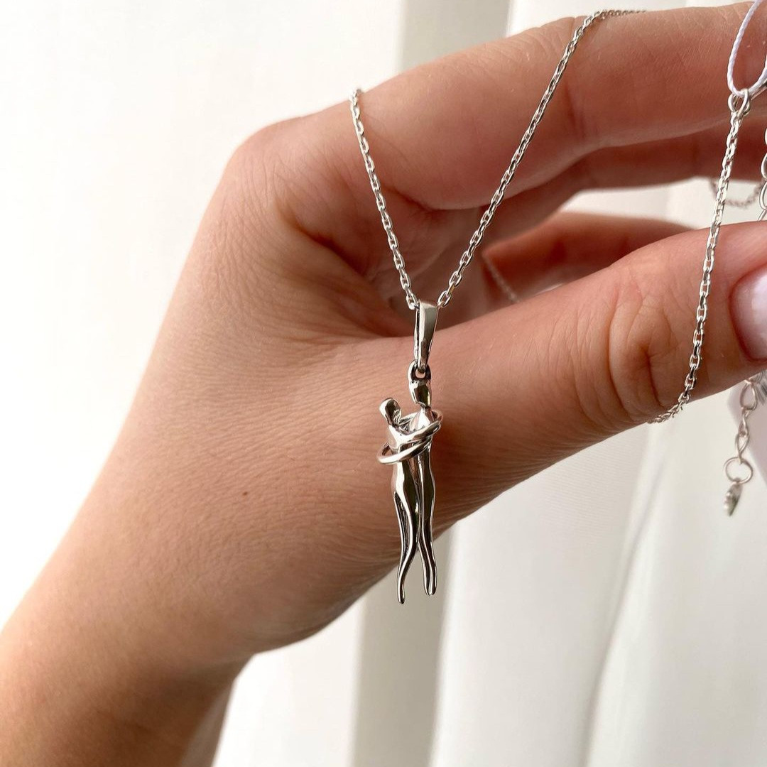 Срібний комплект Ланцюжок і Підвіска Закохані, фото 1