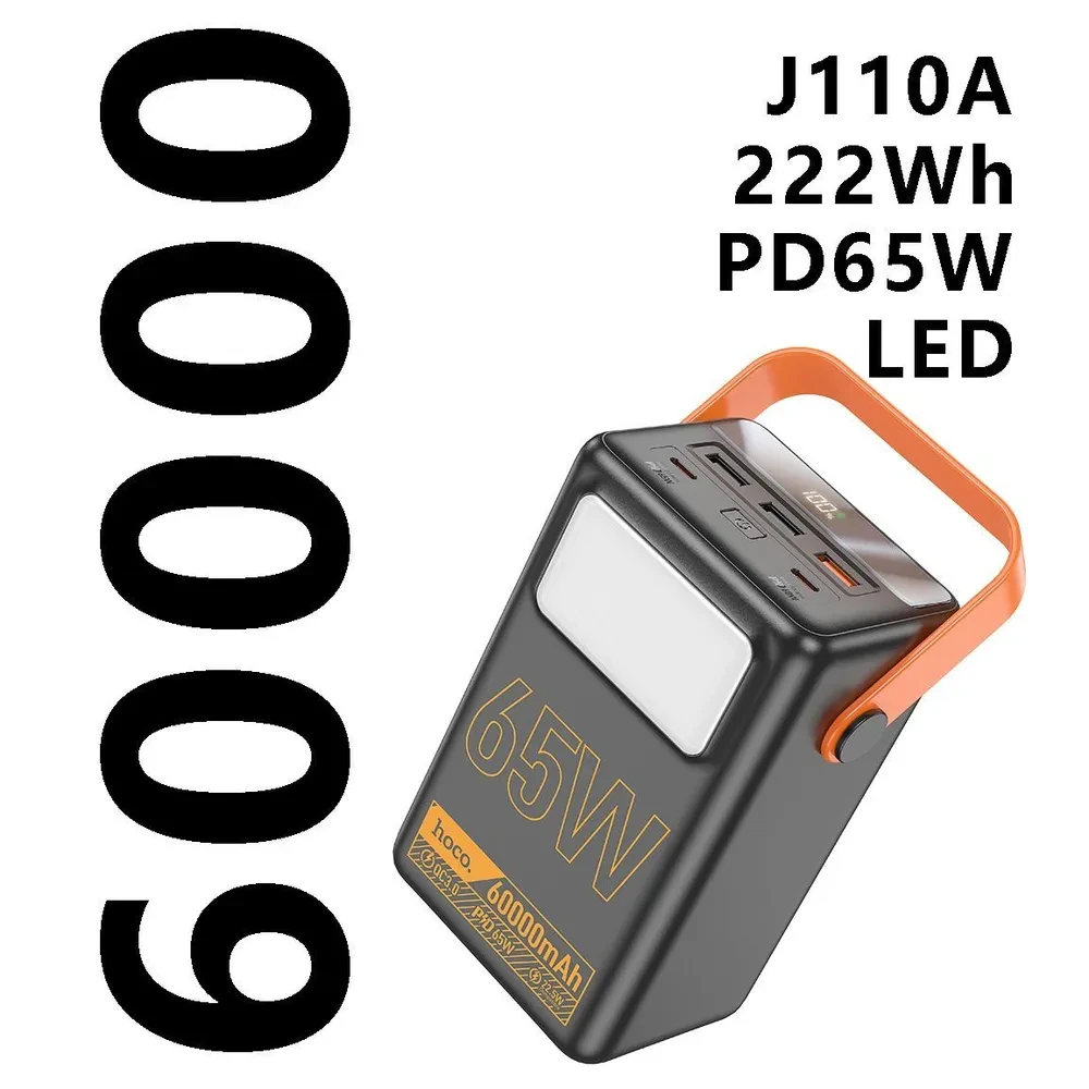Універсальна мобільна батарея Hoco J110A Powerful PD65W/LCD/Lamp 60 000mAh Чорна, фото 1