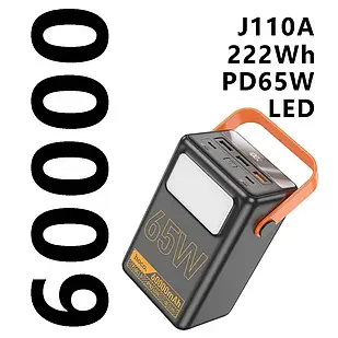 Універсальна мобільна батарея Hoco J110A Powerful PD65W/LCD/Lamp 60 000mAh Чорна