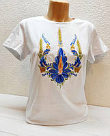 Футболка с вышивкой Цветущая Украина на белом, футболка вышивка, футболка вышиванка, футболка с вышиванкой