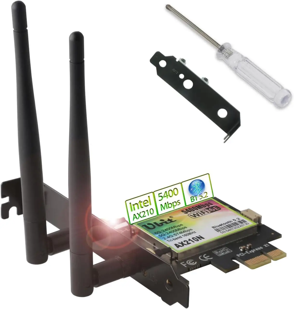 Wi-Fi-карта Ubit Wi-Fi 6E AX210 PCIE Бездротове під'єднання до 6 ГГц Швидкість до 5400 Мбіт/с Bluetooth, фото 1