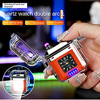 Электронная зажигалка с часами Lighter зажигалка с фонариком в подарочной упаковке фонарь зажигалка
