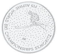 Швейцария 20 франков 2003 Серебро UNC Чемпионат мира по горнолыжному спорту