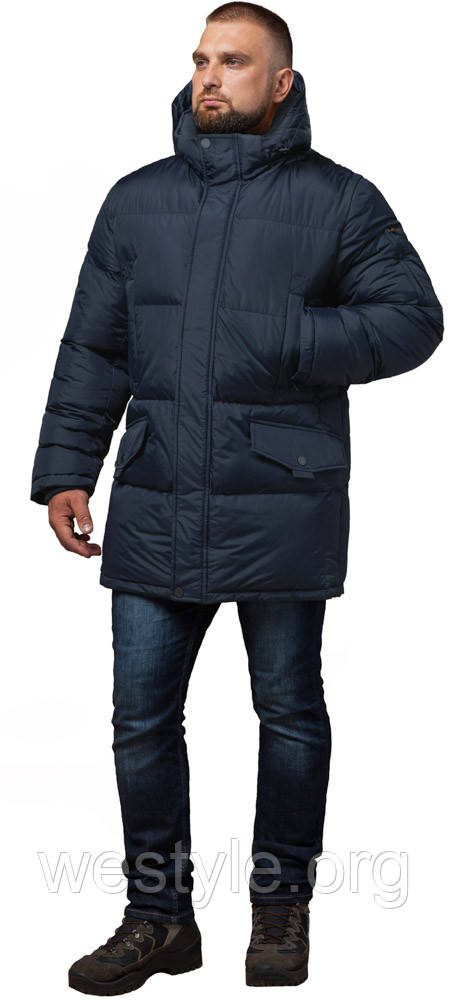 Зимова чоловіча куртка великого розміру темно-синього кольору модель 3284
