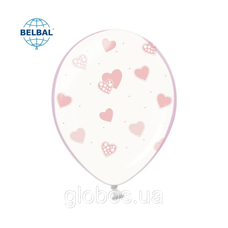 Повітряна кулька (12\30 см), мереживні ніжні серця,  на білому мікс,., 5 ст.,, фото 1