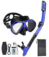 Комплект Sub Gear для плавания: маска синяя с черным силиконом + трубка сухая+чехол