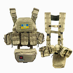 Плитоноска швидкого скидання з боковими карманами Cordura 1000D з IRR+ РПС та 12 підсумків Койот